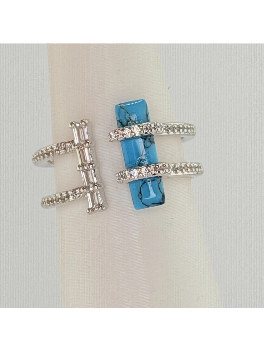 Bomb Party Ring Sz 8 "Open To Full Glam Ahead" Turquoise on Rhodium RG53316
